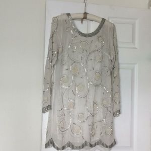 Free People Silver Bead & Chiffon Shift Dress